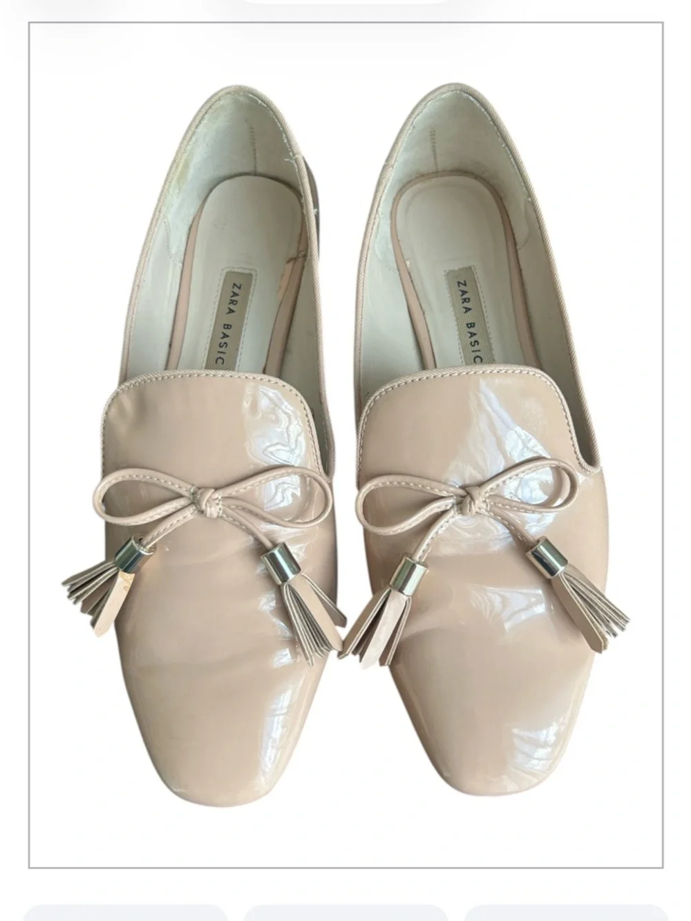 Zara Basic Nude Flats Gold Accent Heel Bow Size 38 - Picture 15 of 16
